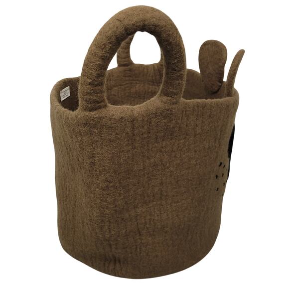 Place & Time Bear Storage Basket Set 100% Wool Nursery Toys Made In Nepal Brown - Picture 13 of 16